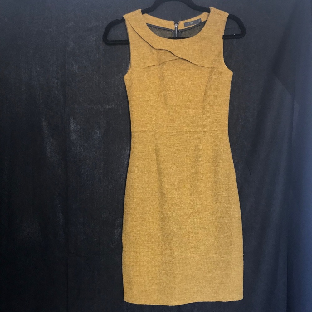 Mustard Yellow pan collar tweed dress